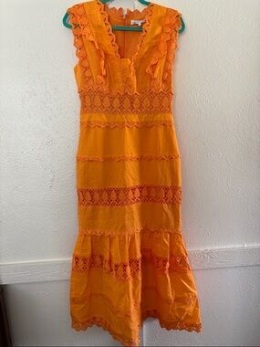 Endless Rose Bright Orange Lace-Trim Maxi Dress